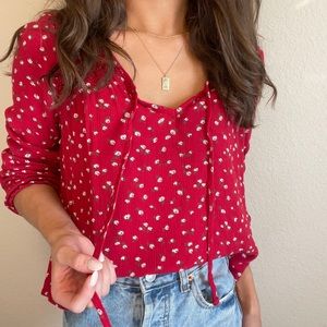 Hollister Red  Blouse with Flowers